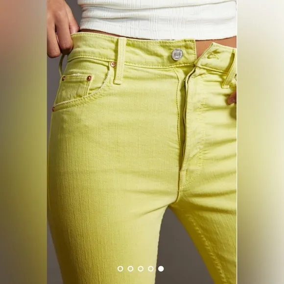 MOTHER Denim Tomcat Sz 33 High Rise Crop Straight Jeans Citron Yellow RARE
