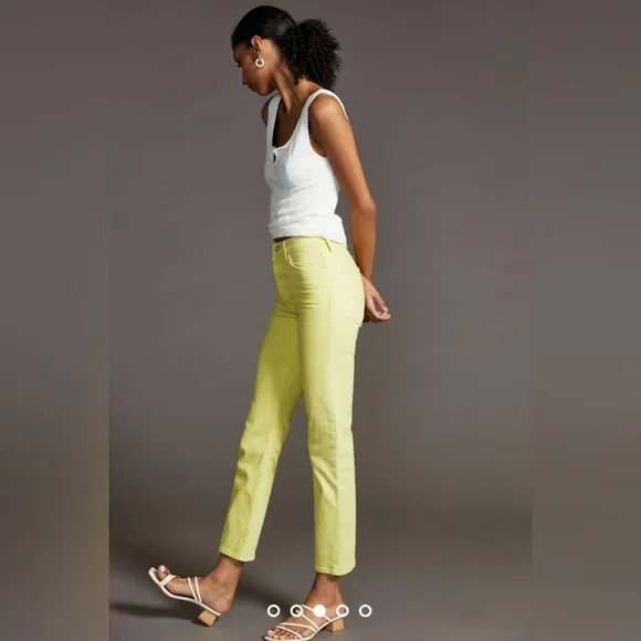 MOTHER Denim Tomcat Sz 33 High Rise Crop Straight Jeans Citron Yellow RARE