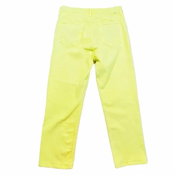 MOTHER Denim Tomcat Sz 33 High Rise Crop Straight Jeans Citron Yellow RARE
