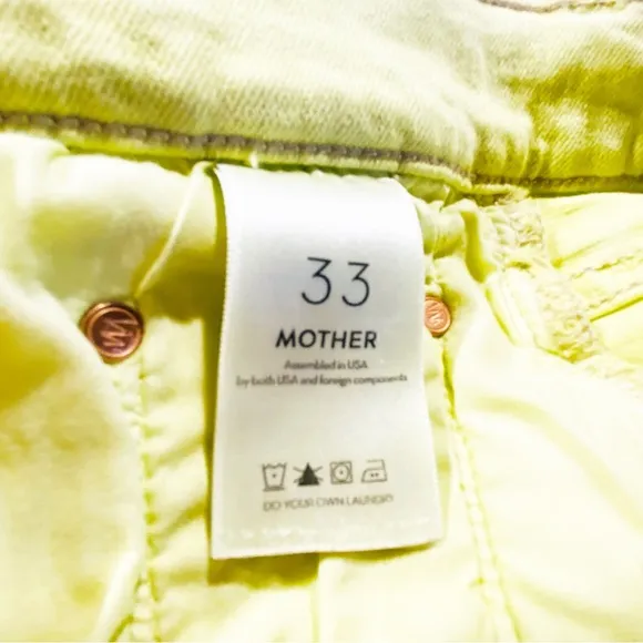 MOTHER Denim Tomcat Sz 33 High Rise Crop Straight Jeans Citron Yellow RARE