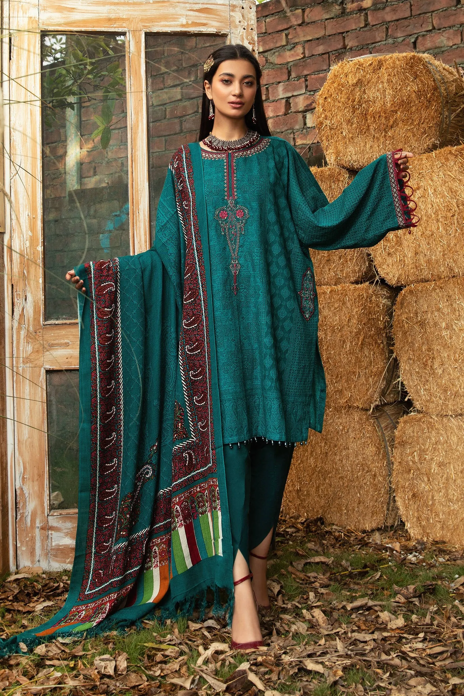 MPT 1201 A | Maria B MPrints Winter Collection 2021 | Unstitched Embroidered Khaddar Suits