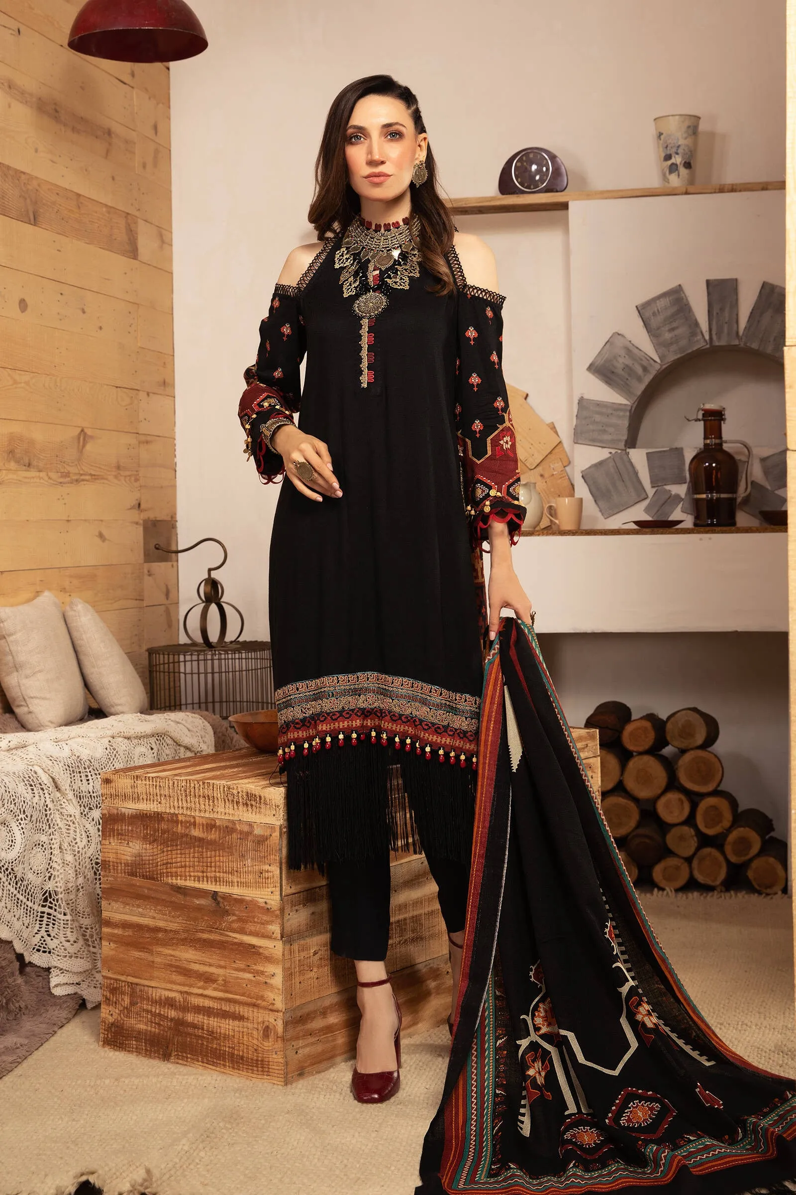 MPT 1206 B | Maria B MPrints Winter Collection 2021 | Unstitched Embroidered Dobby Linen Suits