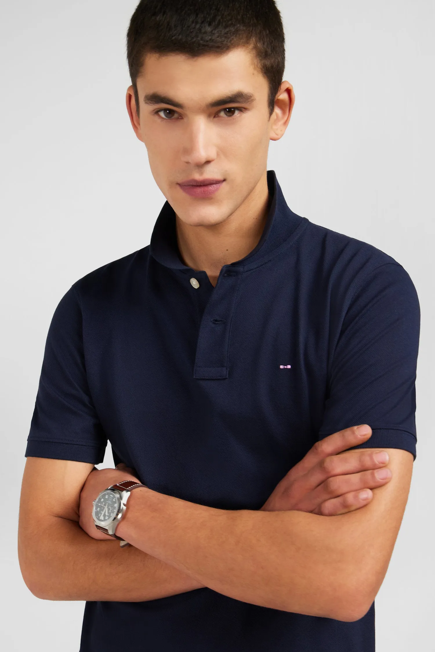 Navy blue stretch pima cotton polo