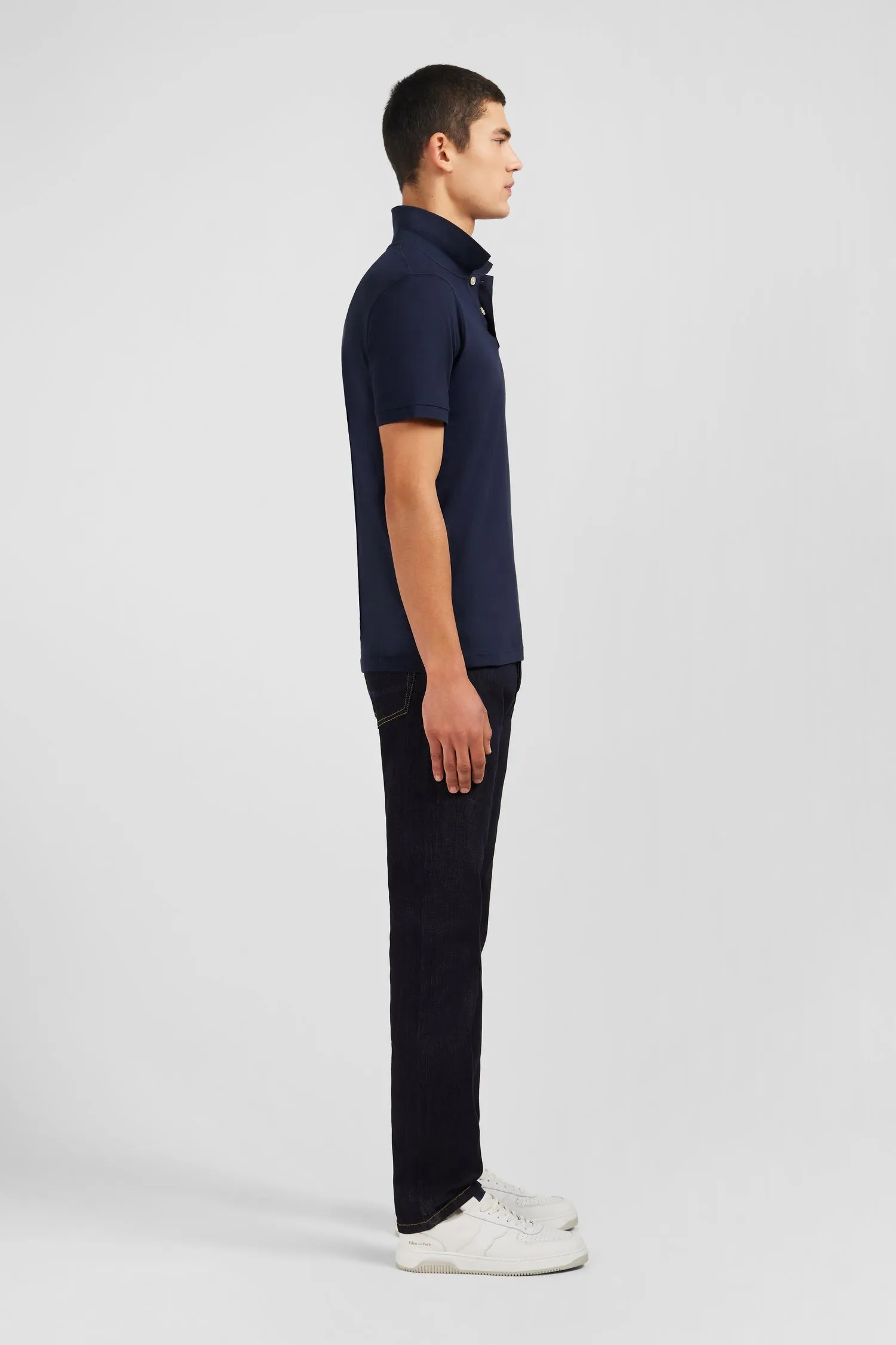 Navy blue stretch pima cotton polo