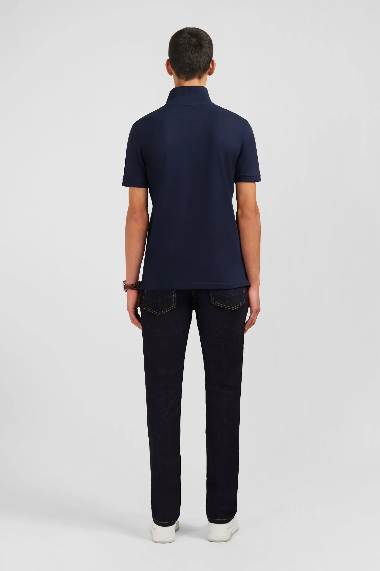 Navy blue stretch pima cotton polo