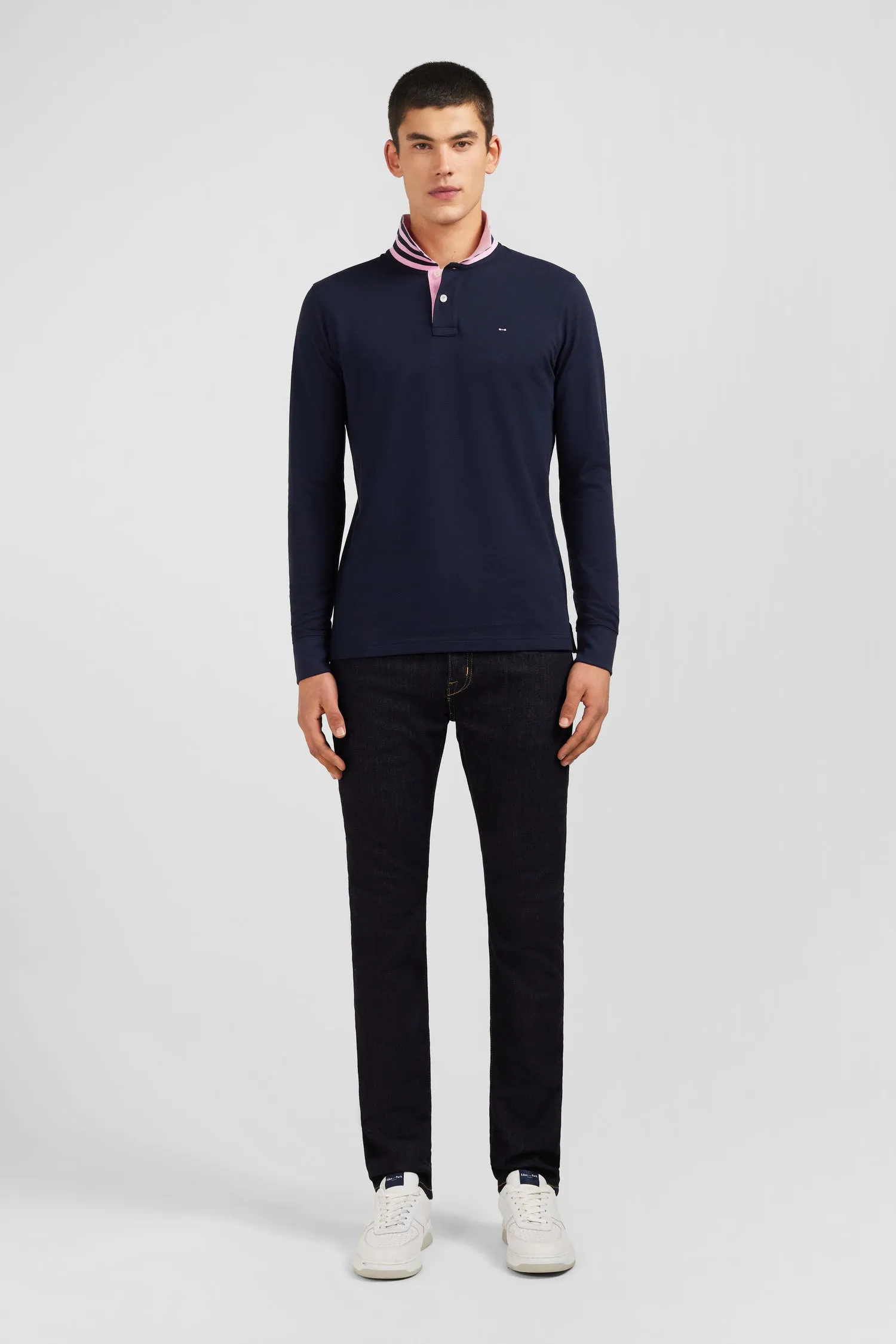 Navy cotton polo with contrasting neck