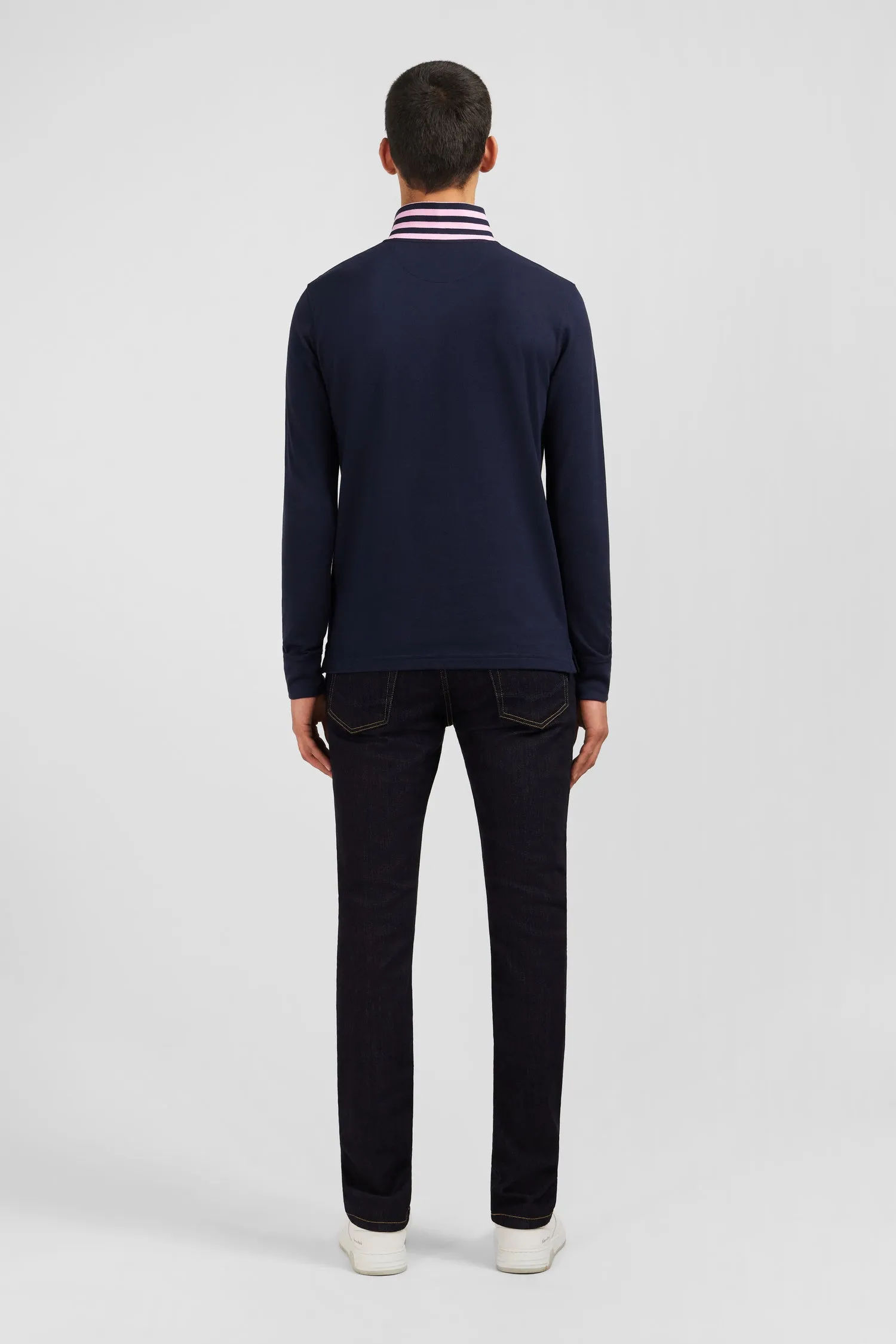 Navy cotton polo with contrasting neck