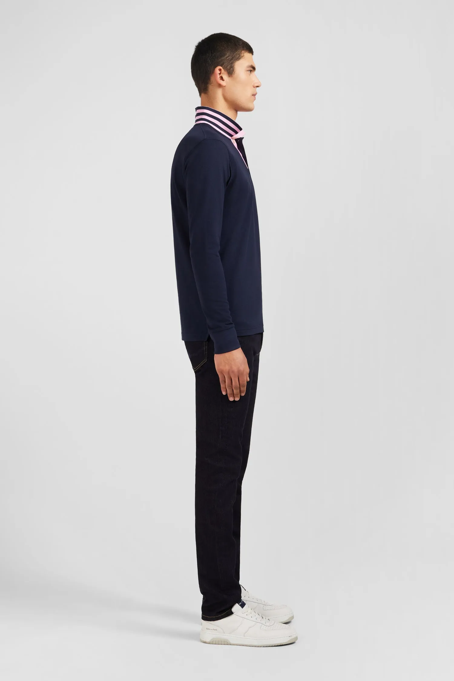 Navy cotton polo with contrasting neck