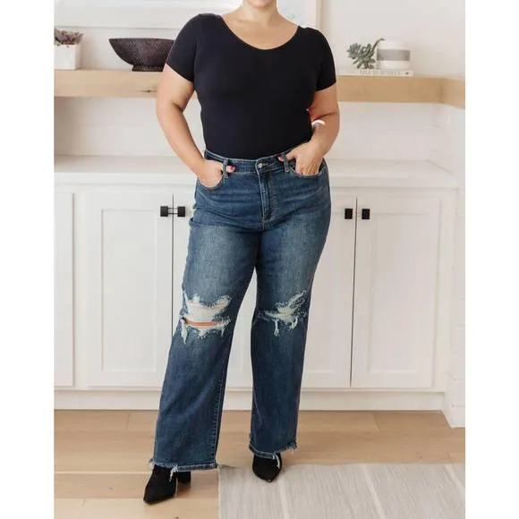 NEW JUDY BLUE high rise 90's straight jeans in dark wash