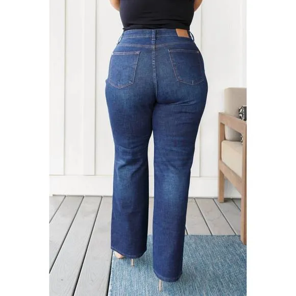 NEW JUDY BLUE high rise button-fly straight jeans in dark wash