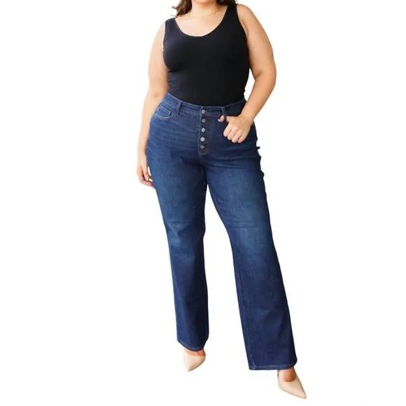 NEW JUDY BLUE high rise button-fly straight jeans in dark wash