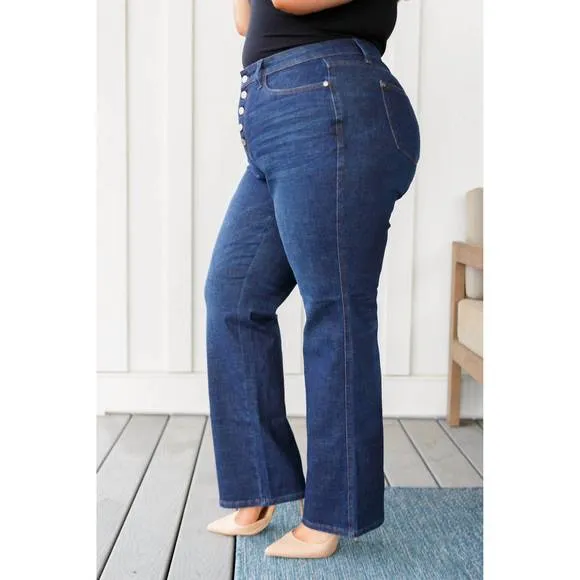 NEW JUDY BLUE high rise button-fly straight jeans in dark wash