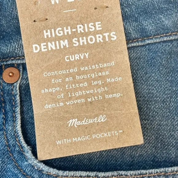 NEW Madewell Curvy High Rise Denim Raw Hem Jean Shorts, Size 25