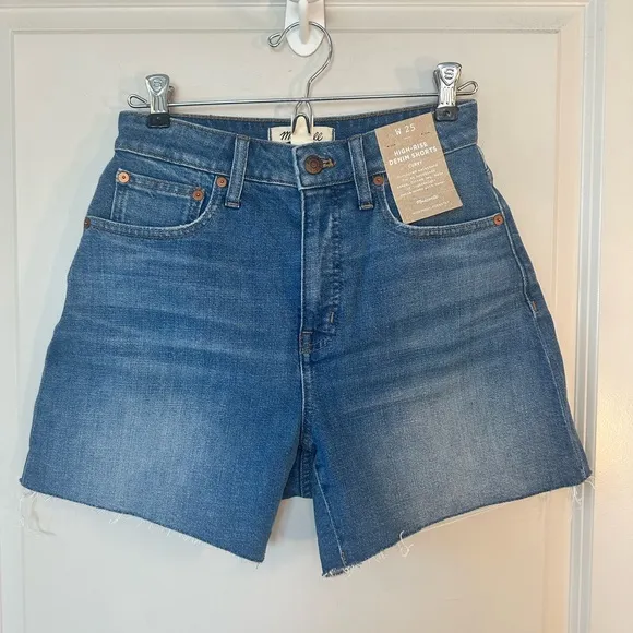 NEW Madewell Curvy High Rise Denim Raw Hem Jean Shorts, Size 25