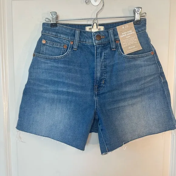 NEW Madewell Curvy High Rise Denim Raw Hem Jean Shorts, Size 25