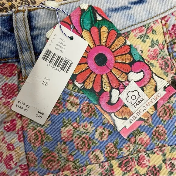 NWT Anthropologie Farm Rio Size 28 Ultra High-Rise Patchwork Denim Shorts $118