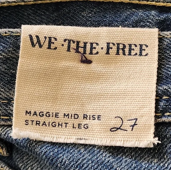 NWT Free People We The Free Women's Maggie Mid-Rise Straight Leg Blue Jeans 27