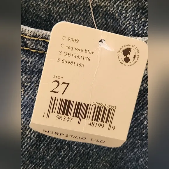 NWT Free People We The Free Women's Maggie Mid-Rise Straight Leg Blue Jeans 27