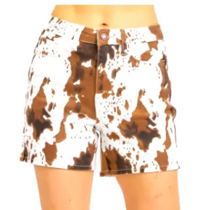 NWT JUDY BLUE HIGH WAIST BROWN COW PRINT DENIM SHORTS