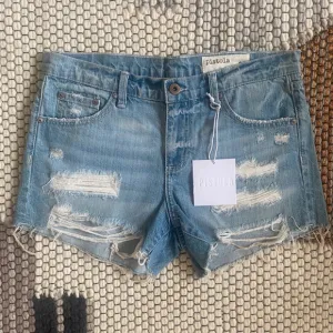 NWT Pistola Mid Rise Raw Hem Ripped Cut off Denim Jean Shorts Size 27 Brand New
