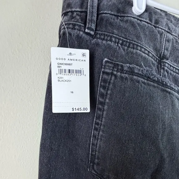 NWT Size 16 Good American Slightly Distressed Grey Jeans Straight Leg High Waist
