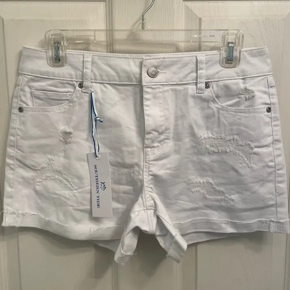 NWT Southern Tide White Denim Distressed Shorts Size 27
