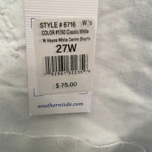NWT Southern Tide White Denim Distressed Shorts Size 27