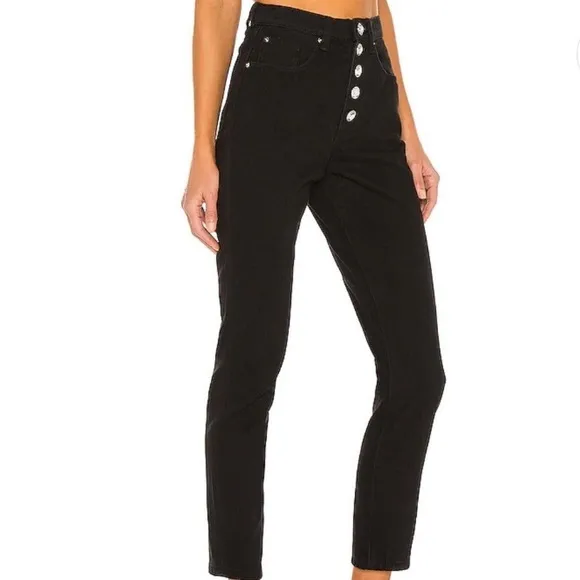 NWT WeWoreWhat The Danielle Crystal Button Fly Black Jeans
