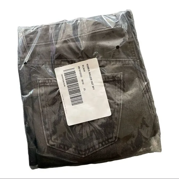 NWT Free People Romeo Rolled Cut Off Black Denim Shorts, size 25