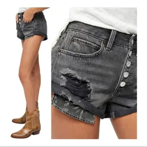 NWT Free People Romeo Rolled Cut Off Black Denim Shorts, size 25