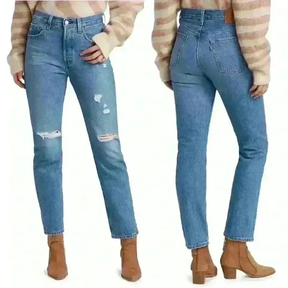 NWT Levi's 501 Crop Straight Leg Distressed Jeans - Athens Break