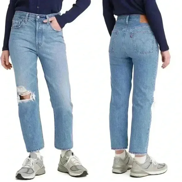 NWT Levi's 501 Crop Straight Leg Distressed Jeans - Athens Break