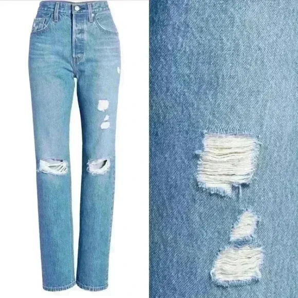 NWT Levi's 501 Crop Straight Leg Distressed Jeans - Athens Break