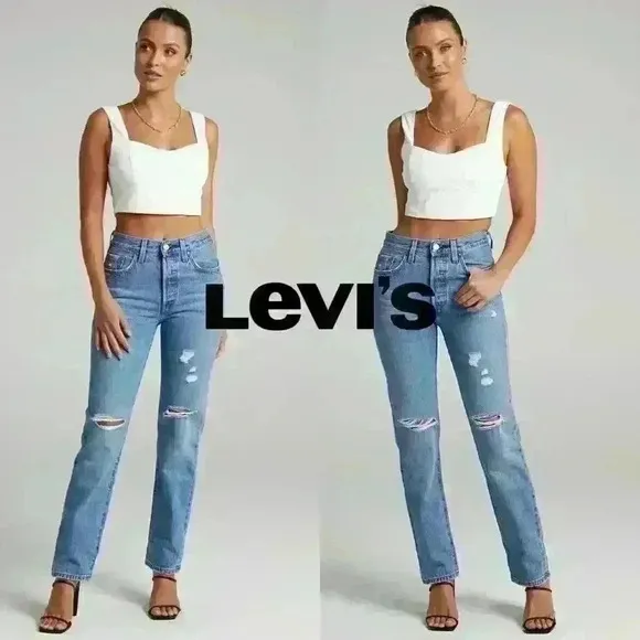 NWT Levi's 501 Crop Straight Leg Distressed Jeans - Athens Break