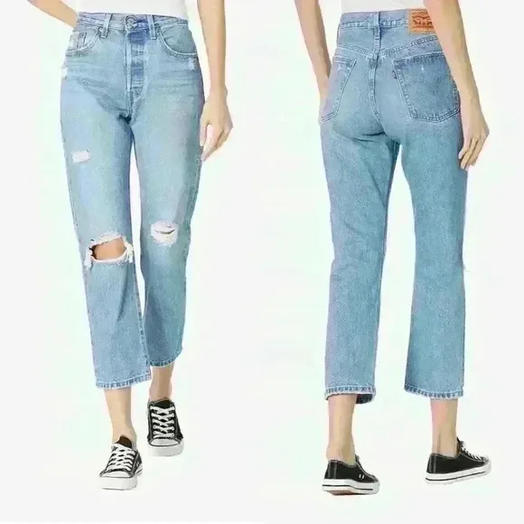NWT Levi's 501 Crop Straight Leg Distressed Jeans - Athens Break