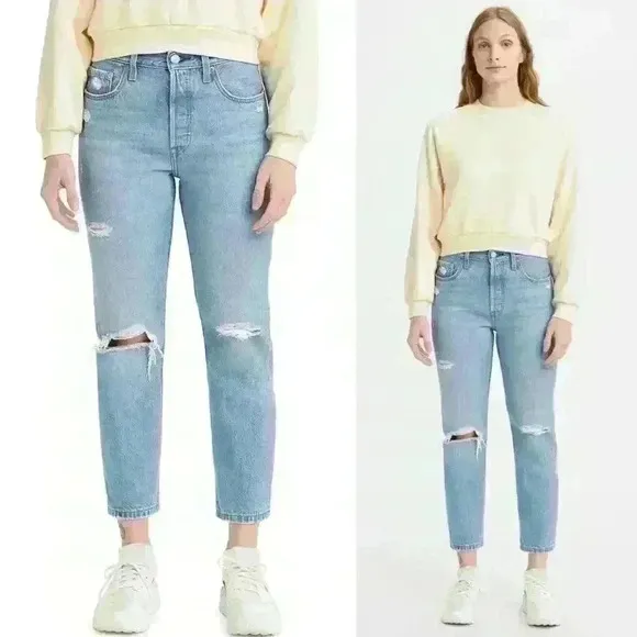 NWT Levi's 501 Crop Straight Leg Distressed Jeans - Athens Break