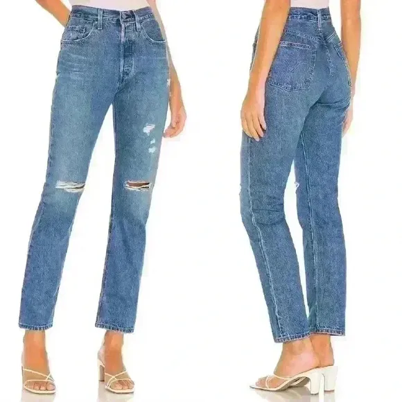 NWT Levi's 501 Crop Straight Leg Distressed Jeans - Athens Break