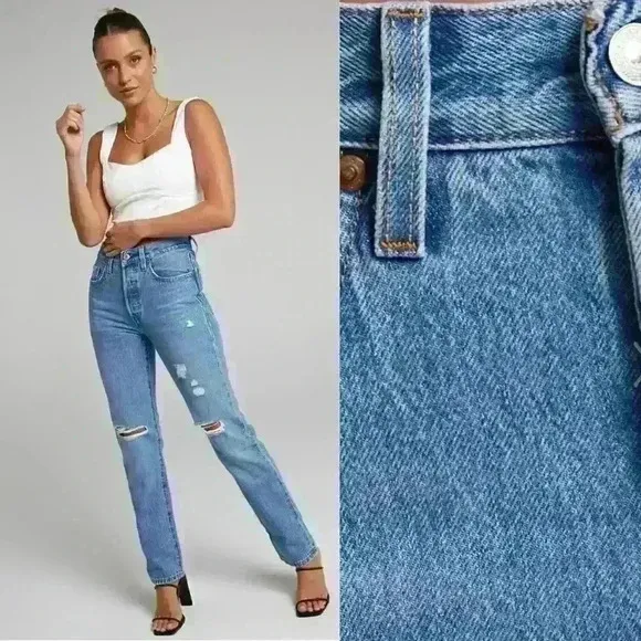 NWT Levi's 501 Crop Straight Leg Distressed Jeans - Athens Break