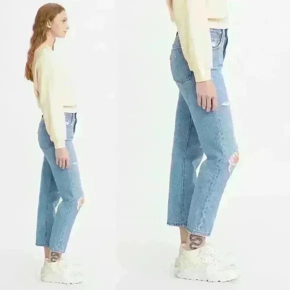 NWT Levi's 501 Crop Straight Leg Distressed Jeans - Athens Break