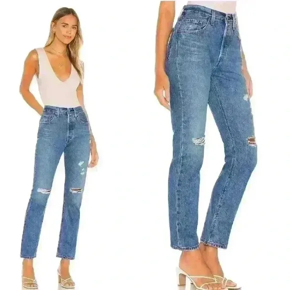 NWT Levi's 501 Crop Straight Leg Distressed Jeans - Athens Break