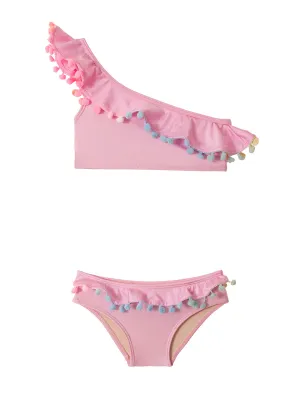 One Shoulder Pom Pom Bikini ::RET