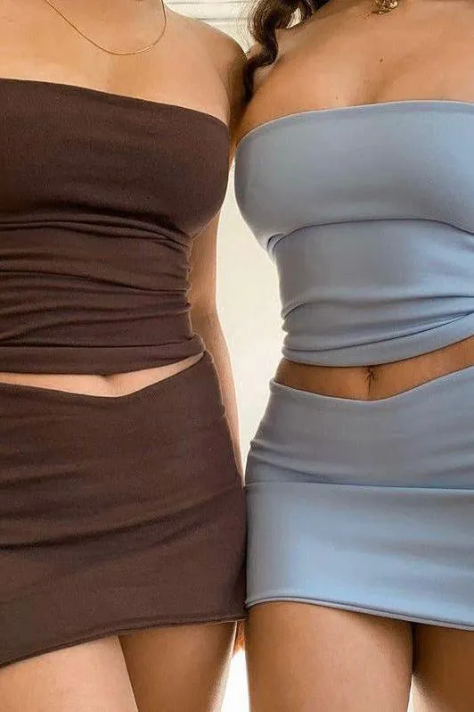 One-word tube top slim short skirt suit