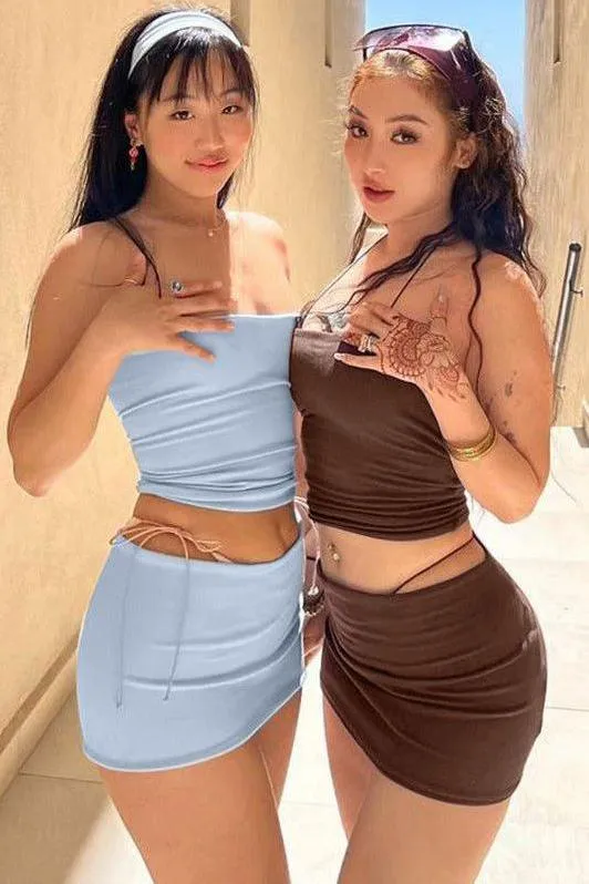 One-word tube top slim short skirt suit
