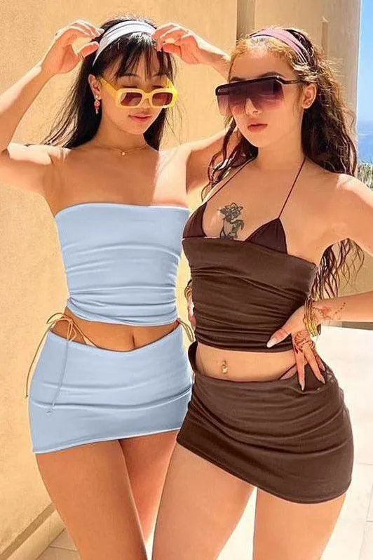 One-word tube top slim short skirt suit