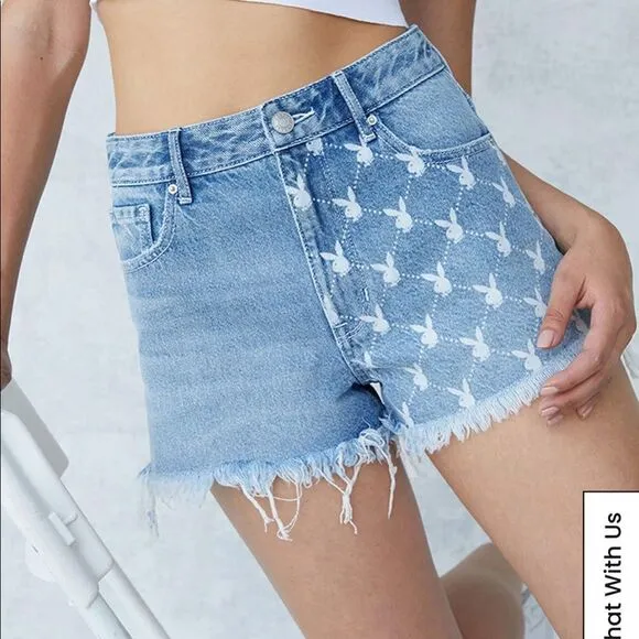 Pacsun Playboy Half Bunny High Waisted Denim Festival Shorts