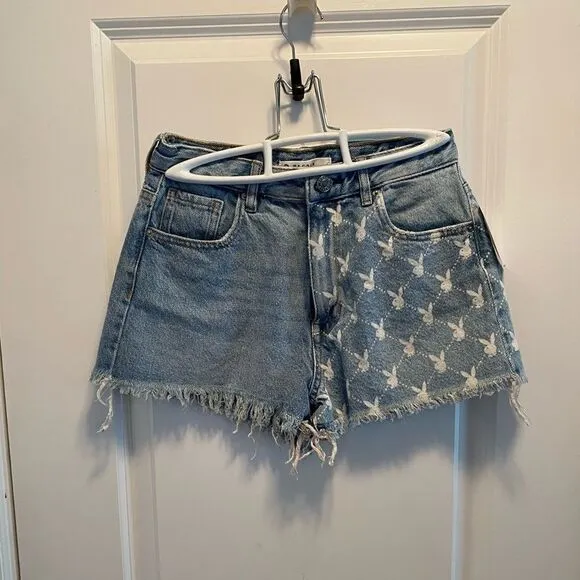 Pacsun Playboy Half Bunny High Waisted Denim Festival Shorts