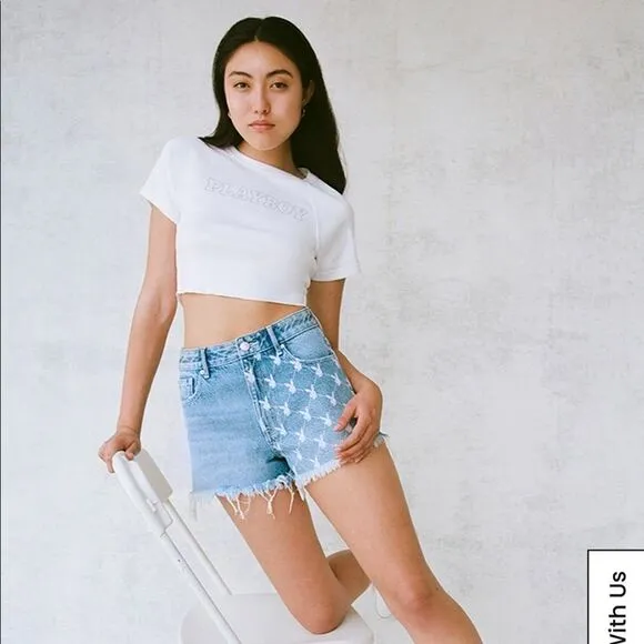 Pacsun Playboy Half Bunny High Waisted Denim Festival Shorts