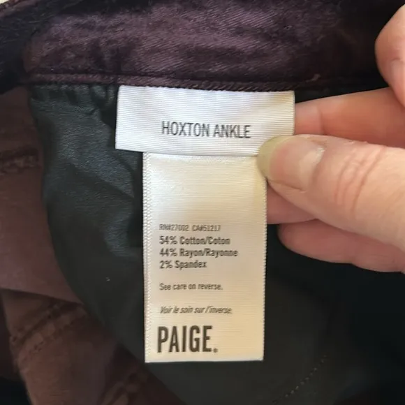 Paige Hoxton Ankle‎ Velvet Jeans Sz 31