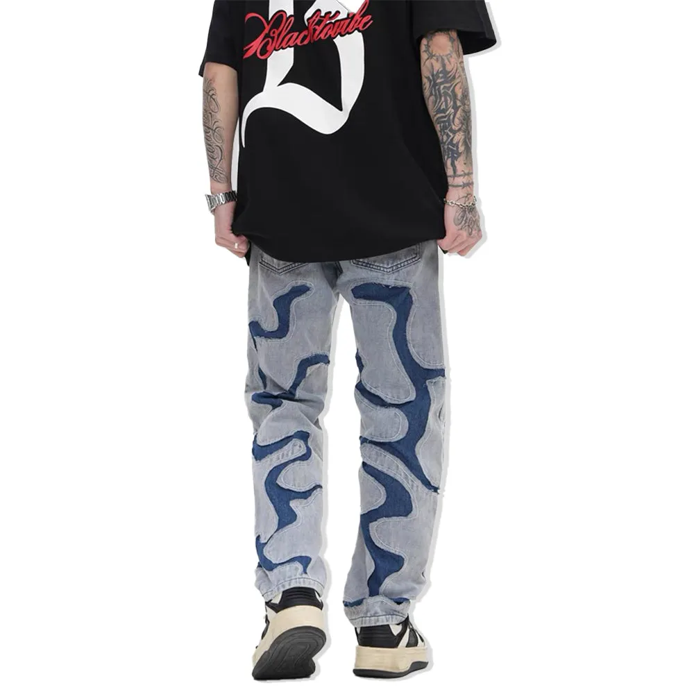 Past Future | Hip Hop Blue Patchwork Jeans