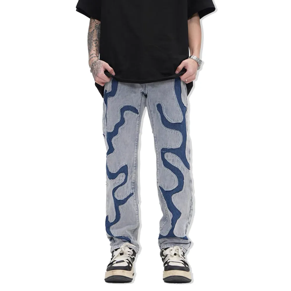 Past Future | Hip Hop Blue Patchwork Jeans